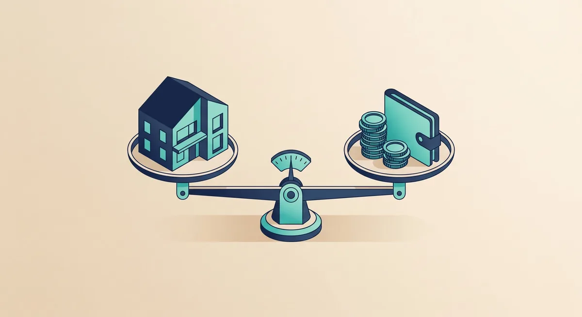Comparação visual entre SAC e Price representada por duas escadas que levam a uma casa, uma com degraus iguais e outra com degraus decrescentes.